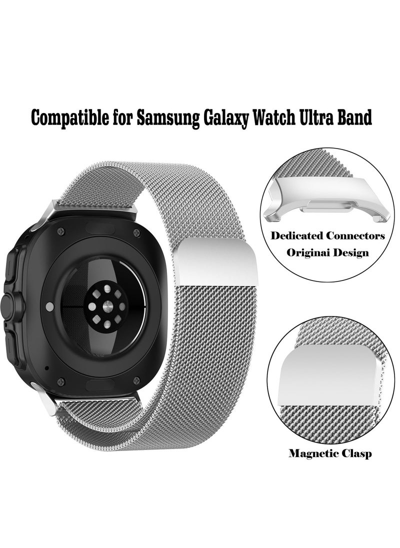 Generic - Compatible with Samsung Galaxy Watch 7 Ultra 47mm Band (2024) for Men Women Stainless Steel Magnetic Metal Milanese Loop Mesh Replacement Wristband (Silver) - Image 1