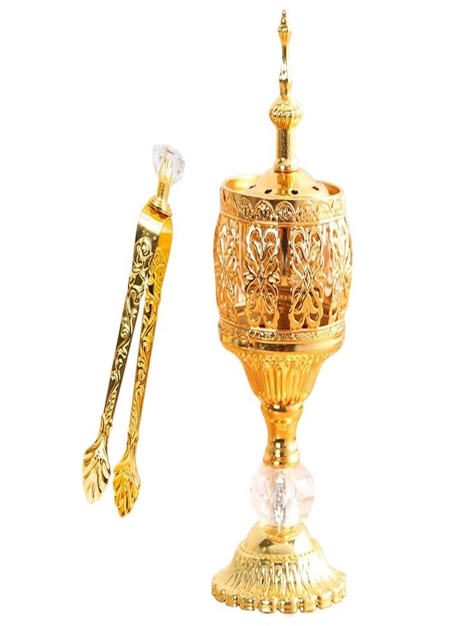 Hitopin Gold Incense Burner Holder, Arabic Incense Burner with Tongs, Metal Vintage-Incense-Burners, for Aromatherapy Yoga Spa, Home Table Decoration, Ramadan Decorations, Gold - Image 1