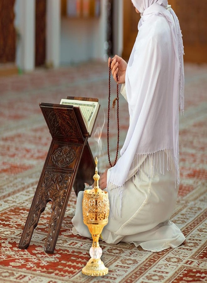 Hitopin Gold Incense Burner Holder, Arabic Incense Burner with Tongs, Metal Vintage-Incense-Burners, for Aromatherapy Yoga Spa, Home Table Decoration, Ramadan Decorations, Gold - Image 3