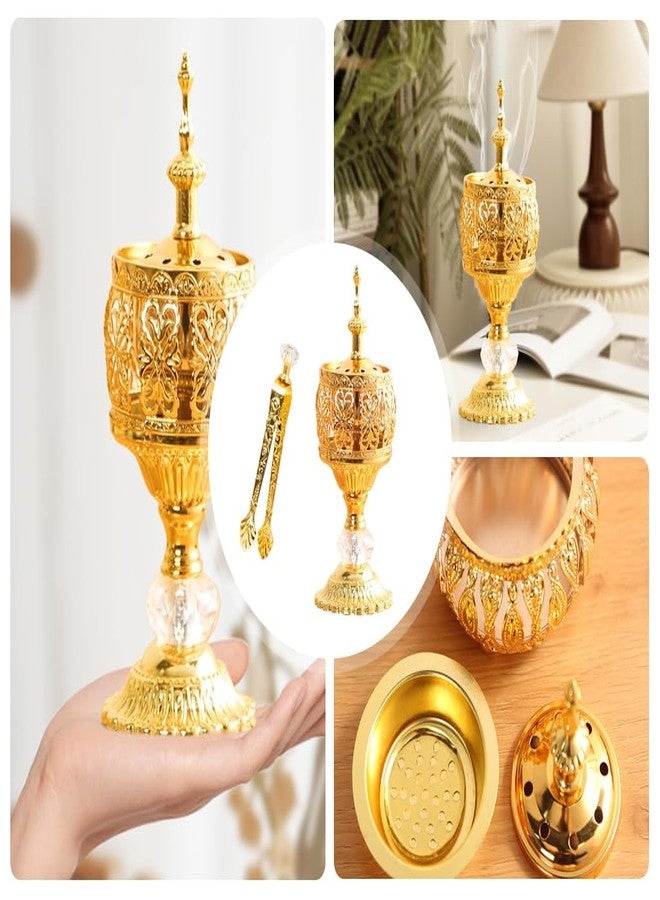 Hitopin Gold Incense Burner Holder, Arabic Incense Burner with Tongs, Metal Vintage-Incense-Burners, for Aromatherapy Yoga Spa, Home Table Decoration, Ramadan Decorations, Gold - Image 5
