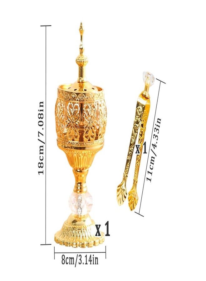 Hitopin Gold Incense Burner Holder, Arabic Incense Burner with Tongs, Metal Vintage-Incense-Burners, for Aromatherapy Yoga Spa, Home Table Decoration, Ramadan Decorations, Gold - Image 2