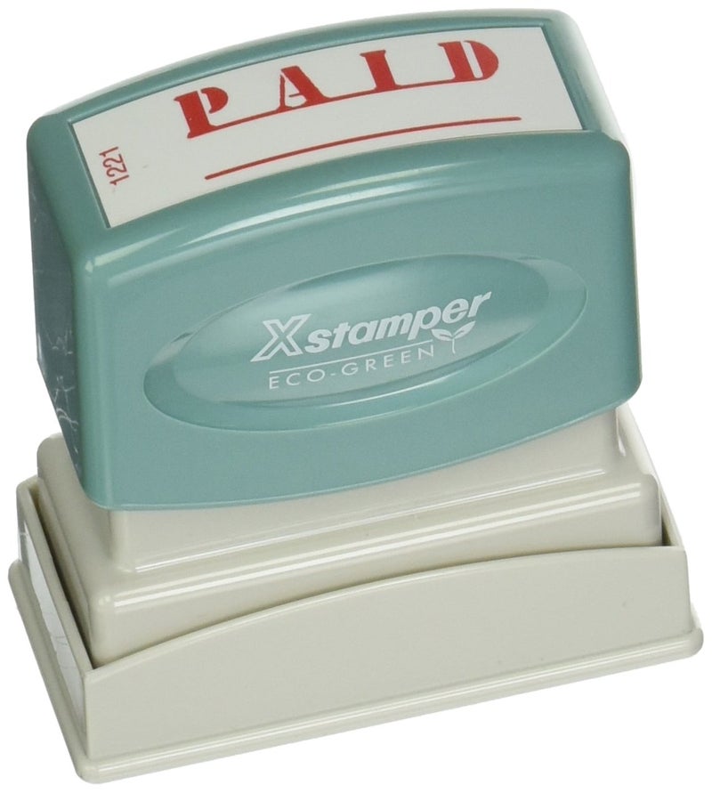 Xstamper(R) One-Color Title Stamp, Pre-Inked, "Paid", Eco Greeen, Box 1 (XST1221) , Red - Image 1