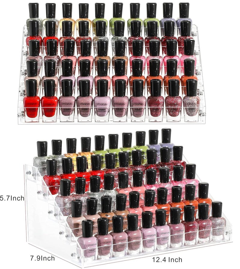 Cq acrylic Clear Nail Polish Organizers And Storage5 Layer Nail Polish Rack Tabletop Display Stand Holds Up to 45 Bottles Acrylic 5 Tier Essential Oils Holder For Professional Nail Salon - Image 3