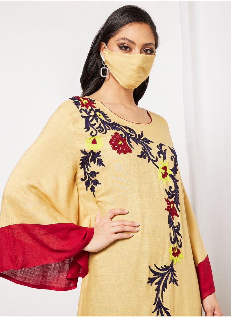 HANA & SARA - Women's Casual Flower Embroidered Jalabiya - Image 1