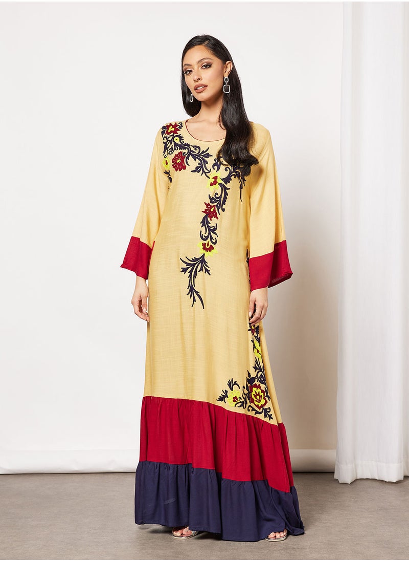 HANA & SARA - Women's Casual Flower Embroidered Jalabiya - Image 1