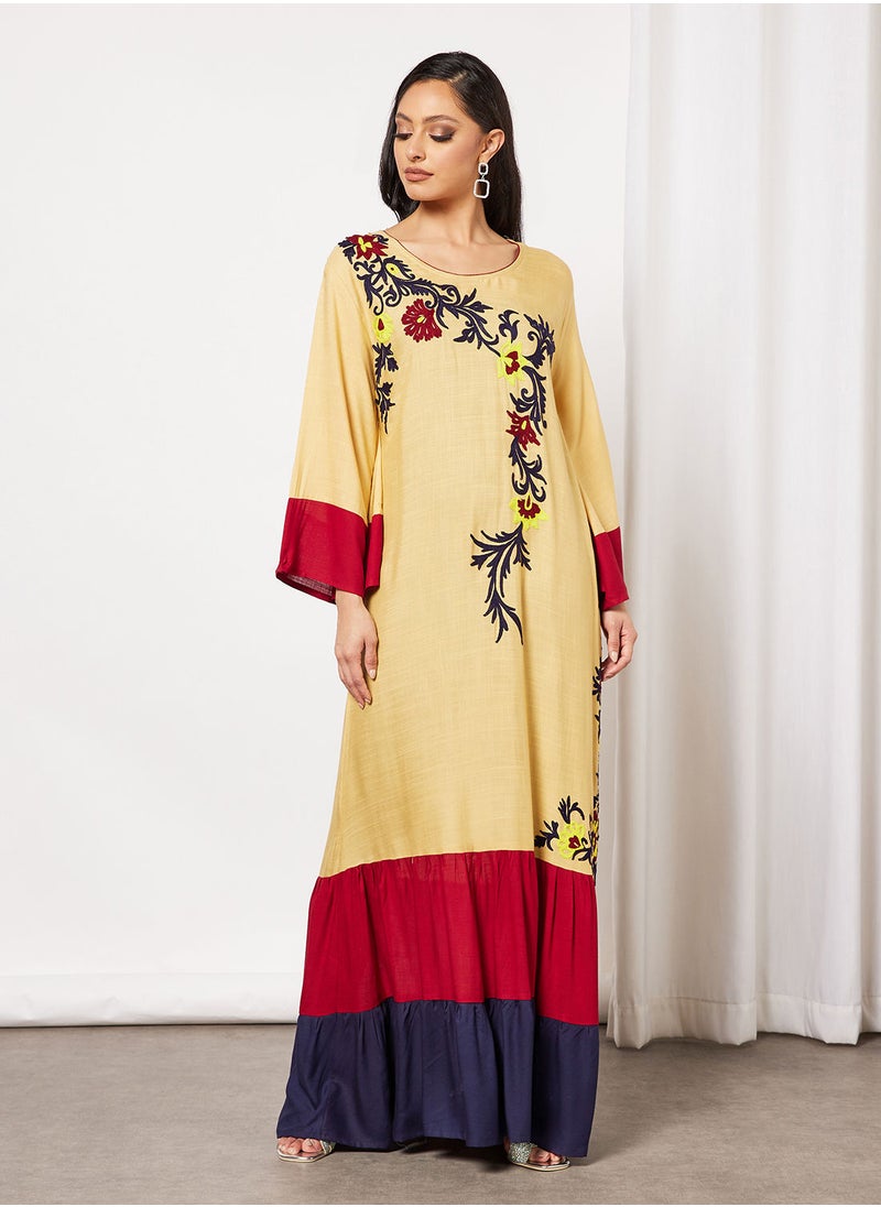 HANA & SARA - Women's Casual Flower Embroidered Jalabiya - Image 1