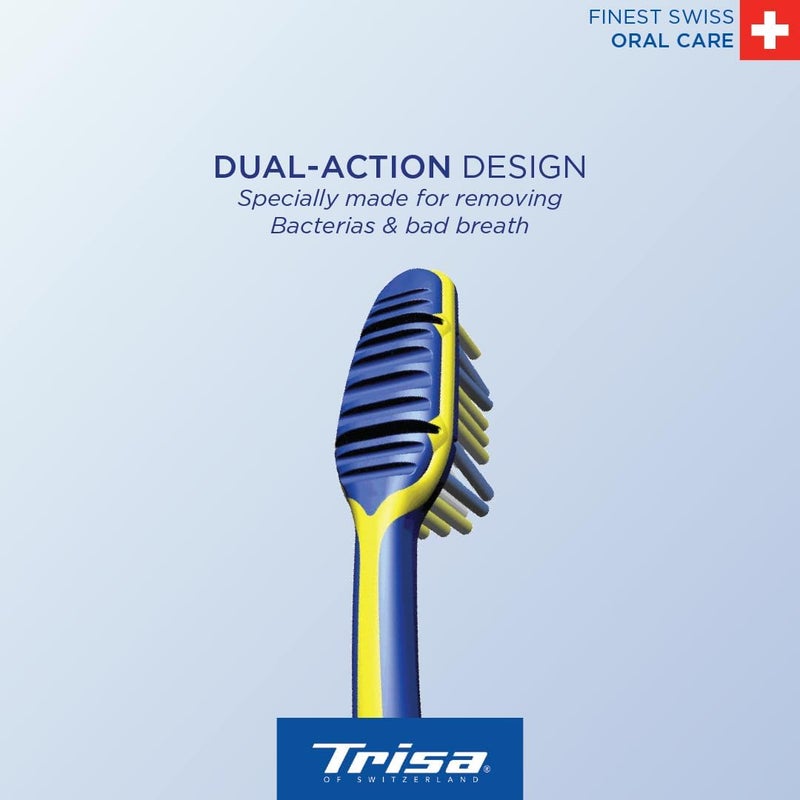 TRISA فرشاة أسنان متوسطة للبالغين من تريزا برأس مرن ومقبض مريح مع منظف لسان مدمج - ألوان متنوعة - Image 5
