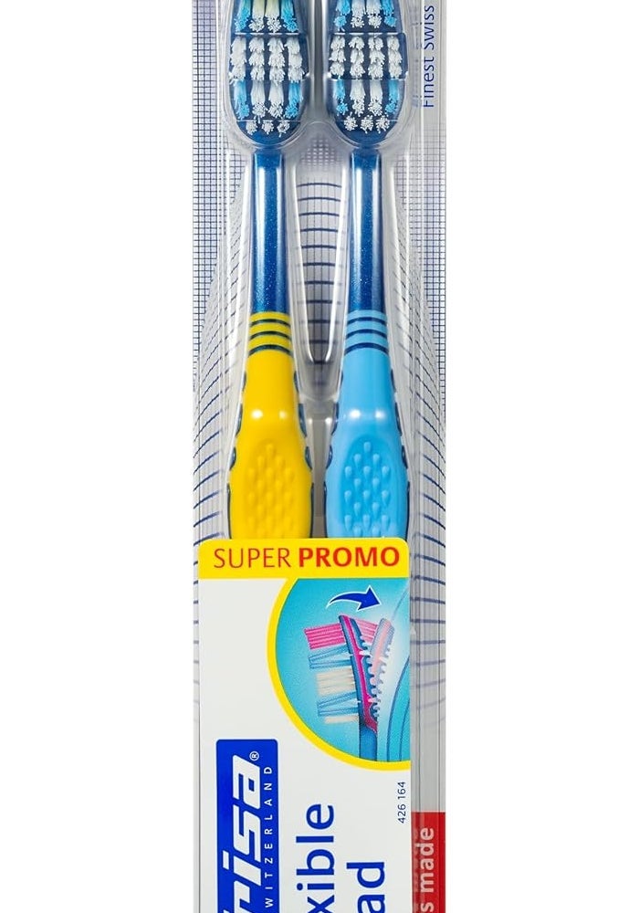 TRISA فرشاة أسنان متوسطة للبالغين من تريزا برأس مرن ومقبض مريح مع منظف لسان مدمج - ألوان متنوعة - Image 1