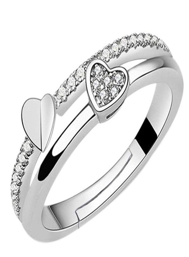 Mahi Valentine Gift Proposal Dual Heart Adjustable Finger Ring with Crystal for Women (FR1103197R) - Image 1