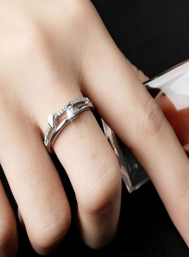 Mahi Valentine Gift Proposal Dual Heart Adjustable Finger Ring with Crystal for Women (FR1103197R) - Image 3