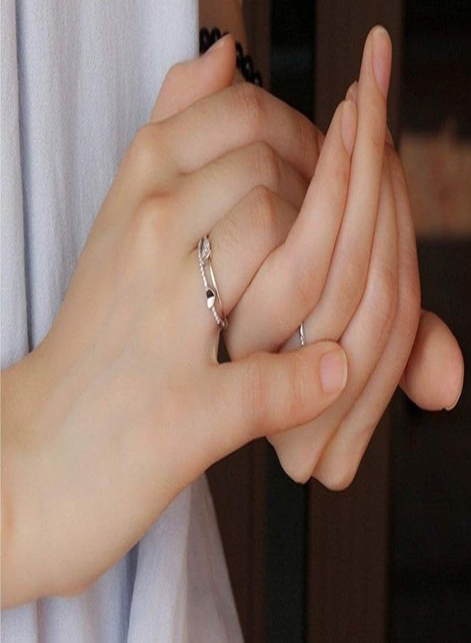Mahi Valentine Gift Proposal Dual Heart Adjustable Finger Ring with Crystal for Women (FR1103197R) - Image 2