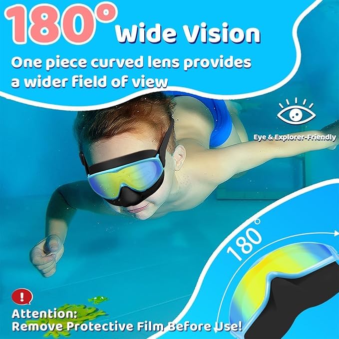 Vvinca Kids Goggles with Nose Cover Comfort Fabric Strap, Kids Swim Goggles Wide View Diving Mask Anti-Fog/UV No Leaking Swimming Goggles for 3-14 - Image 5