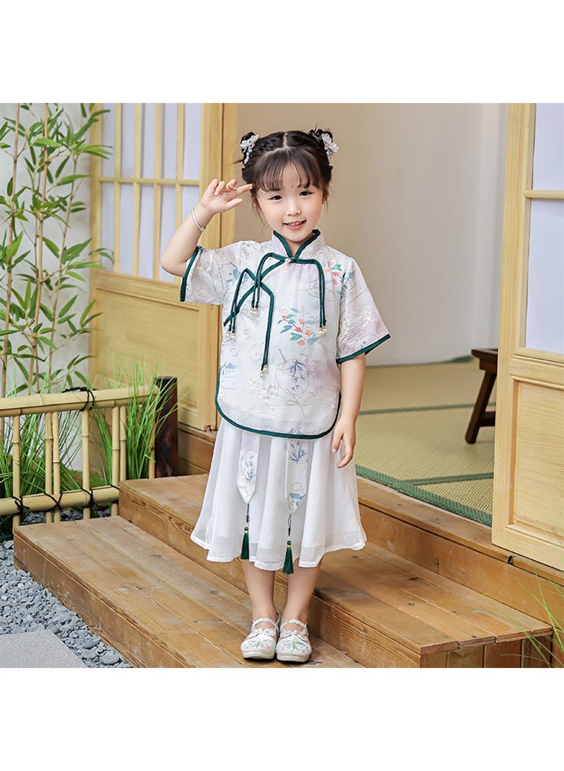 Girls' Hanfu Chinese Style Set white Shirt and Skirt Two-piece Suits Spring And Autumn New Children's Tang Dynasty Fashion Clothes - Image 2