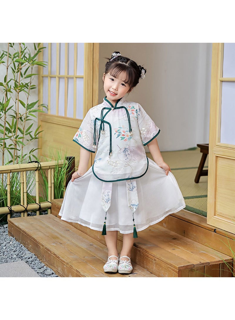 Girls' Hanfu Chinese Style Set white Shirt and Skirt Two-piece Suits Spring And Autumn New Children's Tang Dynasty Fashion Clothes - Image 1