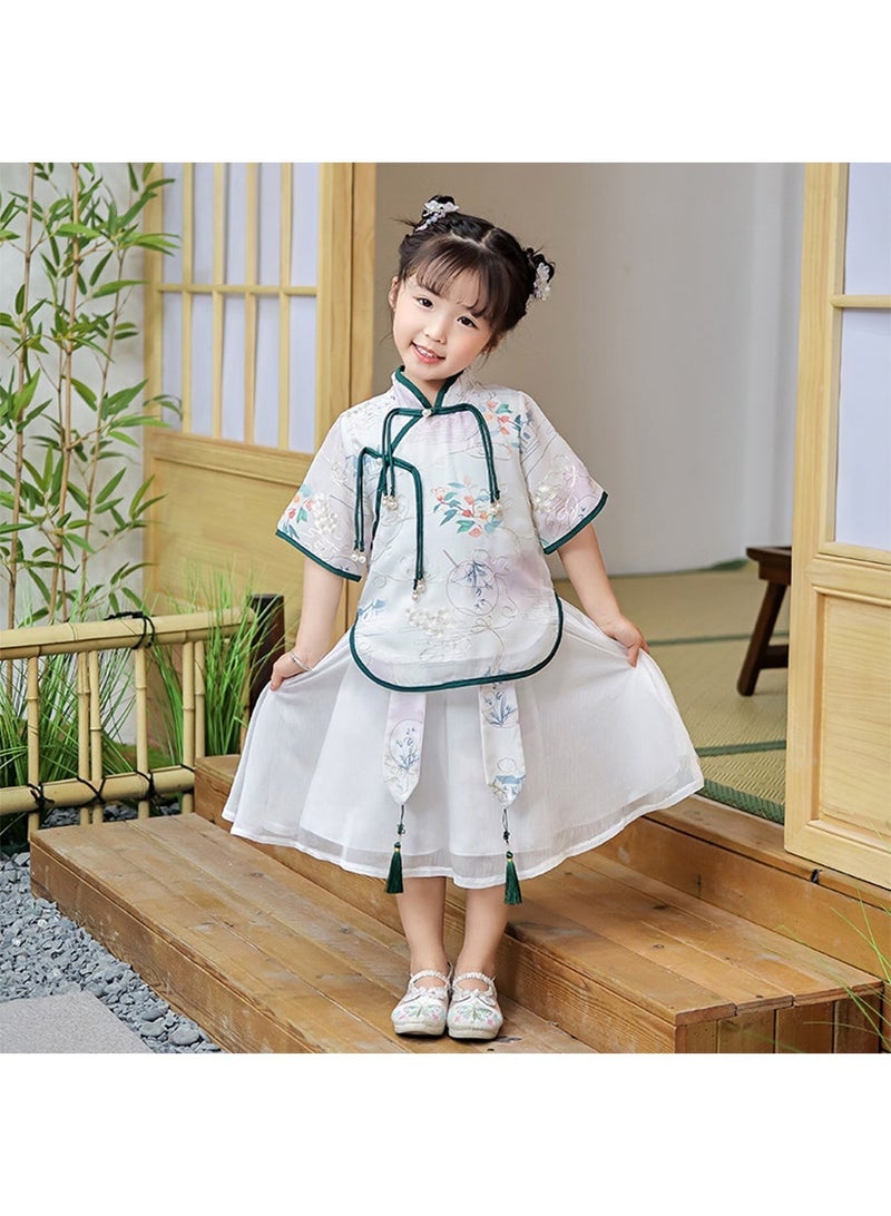 Girls' Hanfu Chinese Style Set white Shirt and Skirt Two-piece Suits Spring And Autumn New Children's Tang Dynasty Fashion Clothes - Image 1