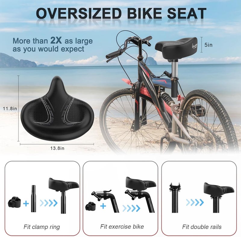 BLUEWIND Oversized Bike Seat with Backrest - Comfortable Wide Bicycle Saddle for Electric and Stationary Bikes - Image 3
