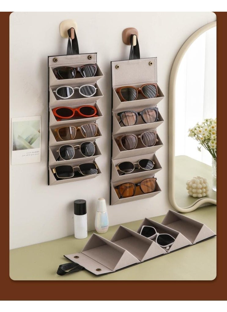 Generic Foldable Eyeglasses Storage Case - Vintage PU Leather Eyeglasses Organizer with 4/6 Slots Travel Glasses Organizer  - Image 2