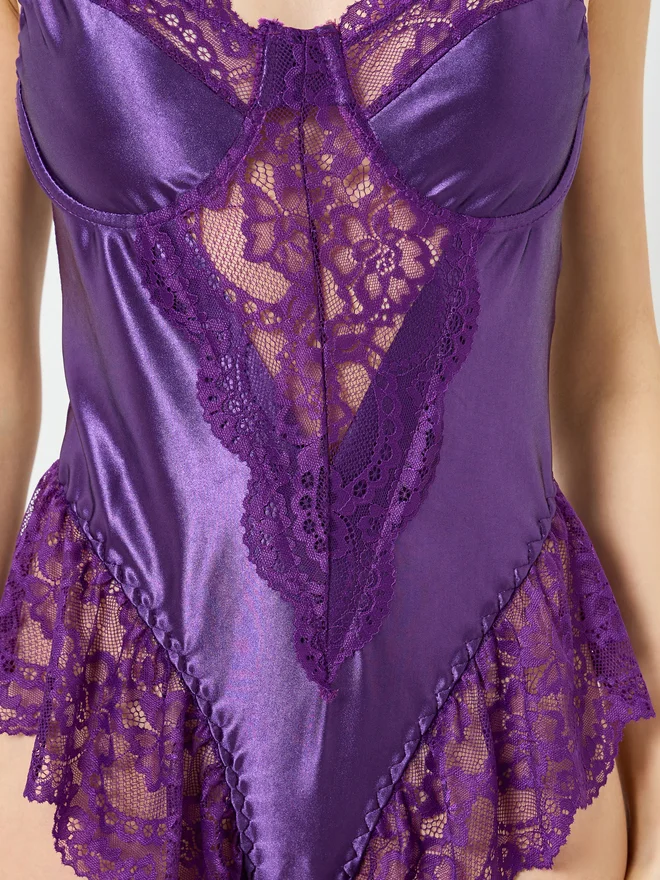 Styli Styli Satin Wired Bodysuit with Lace and Ruffle Detail