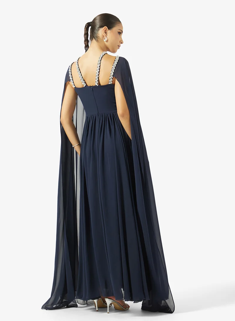اكاديا فاشن CROSS CRYSTAL BUST DETAILS CREPE DRESS