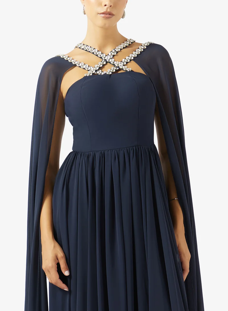 Akadia Fashion  CROSS CRYSTAL BUST DETAILS CREPE DRESS for Women | Best Price UAE