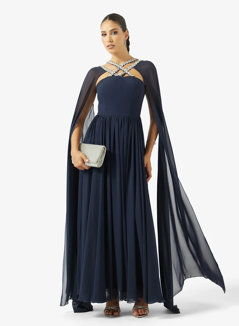 Akadia Fashion  CROSS CRYSTAL BUST DETAILS CREPE DRESS for Women | Best Price UAE