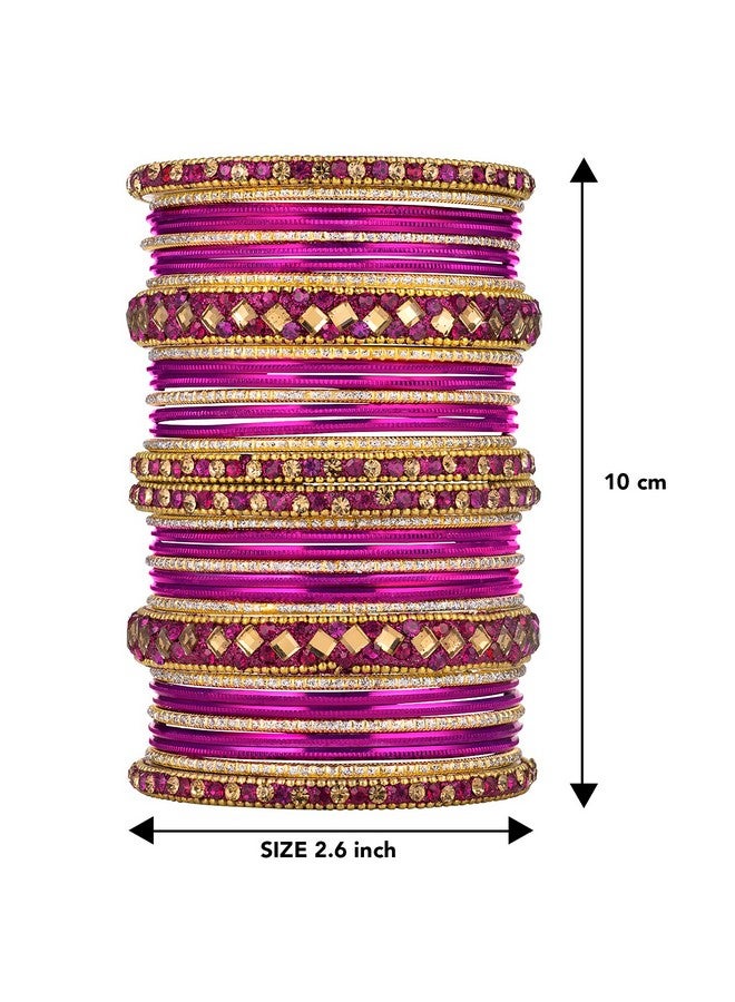 Peora Gold Plated Rani Pink Diamond Metal Chuda Chura Bangle Set Indian Traditional Bridal Wedding Fashion Jewellery for Women Girls Navratri Gift (Size - 2.6) - Image 4