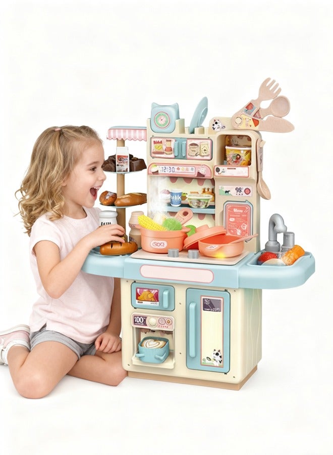 Quivlox Kitchen Pretend Play Toy Set,34Pcs Kids Kitchen Playset with Flowing Water Tap & LED Lights, Realistic Pretend Cooking Toys with Dishes & Food, Interactive Play Kitchen for Toddlers 3-6 Years, Educational Role Play Gift for Boys Girls - Image 3