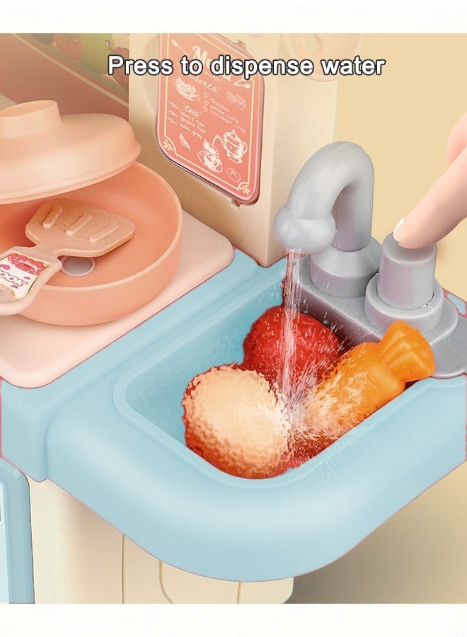 Quivlox Kitchen Pretend Play Toy Set,34Pcs Kids Kitchen Playset with Flowing Water Tap & LED Lights, Realistic Pretend Cooking Toys with Dishes & Food, Interactive Play Kitchen for Toddlers 3-6 Years, Educational Role Play Gift for Boys Girls - Image 4