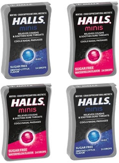Halls Halls Minis Watermelon & Mentho-Lyptus Sugar Free Cough Drops Variety Pack, 4-24 Packs (96 Total Drops) 