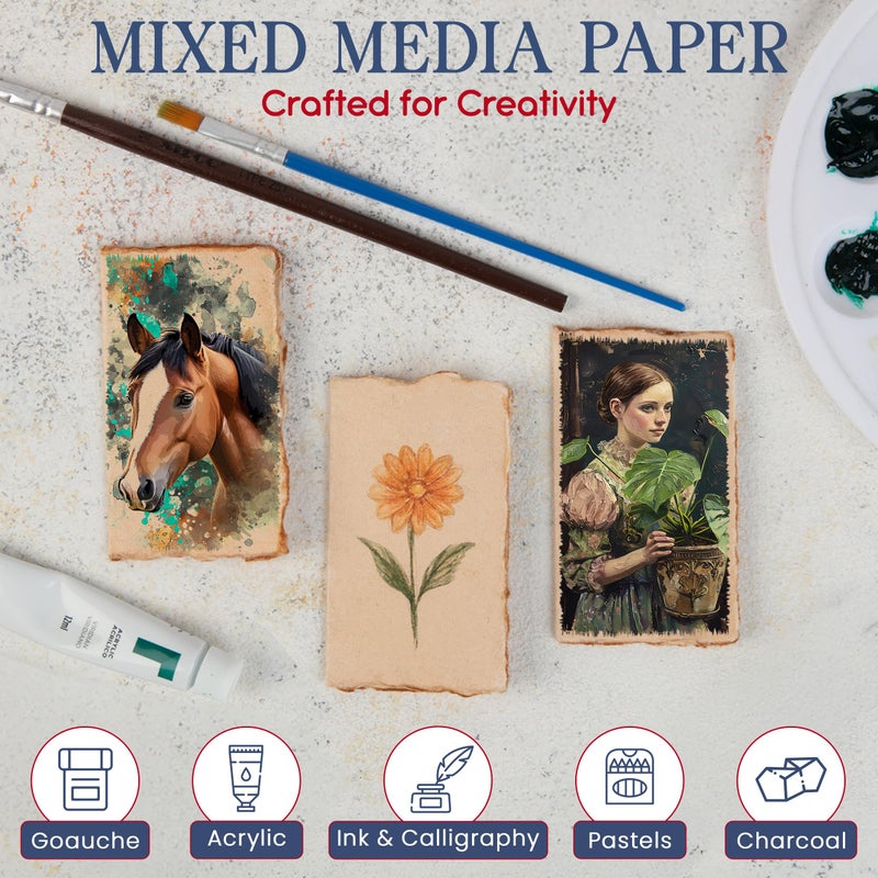Wanderings Vintage Handmade Deckle Edge Folded Paper â€“ Folded to 3.5"x2" â€“ 150 GSM - 50-Pack â€“ Textured Cotton Paper â€“ Ideal for Place Cards, Blank Name Cards, Table Settings, Gift Tags, Love Notes - Image 5