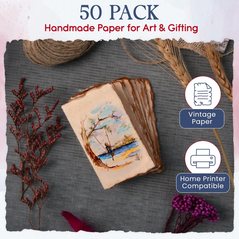 Wanderings Vintage Handmade Deckle Edge Folded Paper â€“ Folded to 3.5"x2" â€“ 150 GSM - 50-Pack â€“ Textured Cotton Paper â€“ Ideal for Place Cards, Blank Name Cards, Table Settings, Gift Tags, Love Notes - Image 4