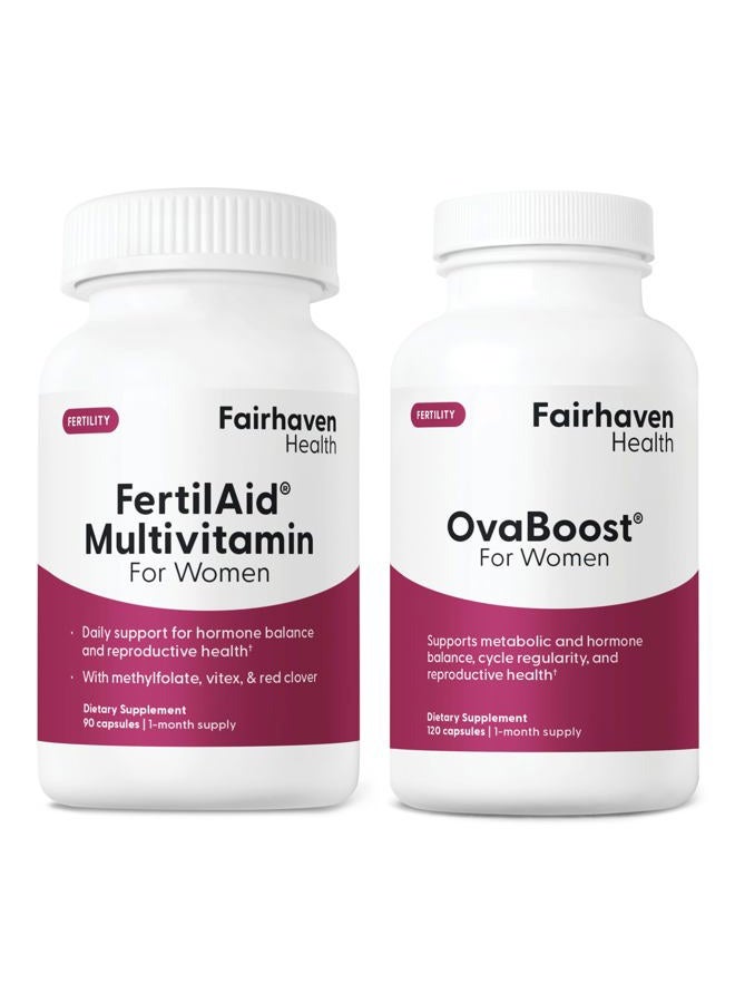 fairhaven health FertilAid for Women & Ovaboost Combo, Female Fertility Supplement & Natural Fertility Vitamin with Myo-Inositol, Vitex & Vitamins to Support Ovulation, Cycle Regularity & Egg Quality, 1 Month Supply - Image 1