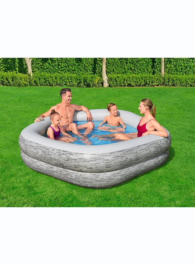 Bestway Bestway 7' x 6'9" x 21"/2.13m x 2.06m x 53cm TruPrint Stone Family Pool Inflatable Outdoor Water Play Toy for Kids and Families, Durable Premium Quality Material, Easy Inflate and Deflate Design, Pool Beach Garden Summer Fun Activity