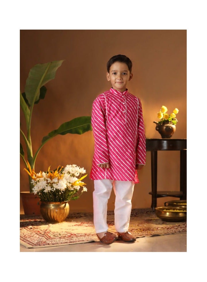 PRASHA Boys' Pink And White Cotton Kurta and Pyjama Set - Image 1
