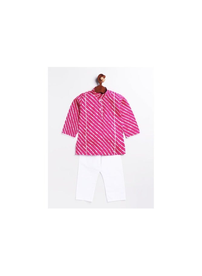 PRASHA Boys' Pink And White Cotton Kurta and Pyjama Set - Image 3