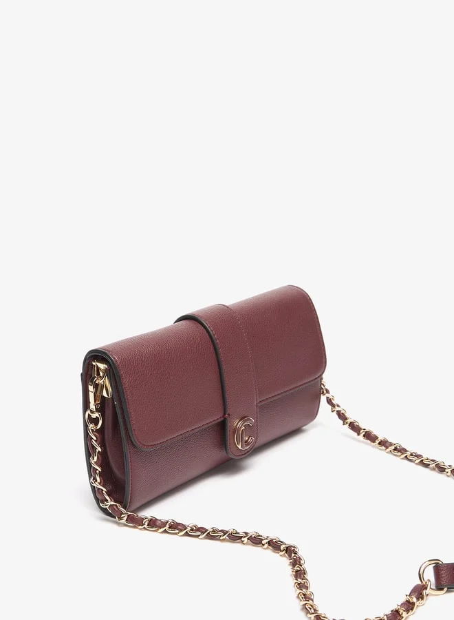 Le Confort Women's Solid Crossbody Bag with Zip Closure and Chain Strap