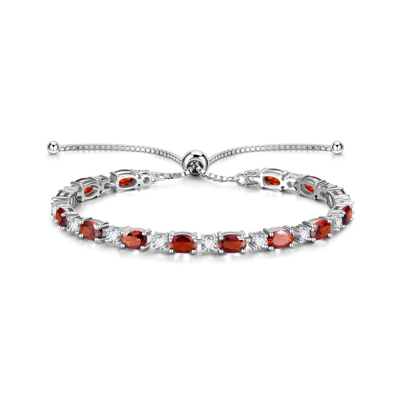 FANCIME Sterling Silver Garnet Tennis Bracelet January Birthstone Bolo Tennis Bracelets for Women Fine Jewelry Birthday Gifts for Women Mom - Image 1