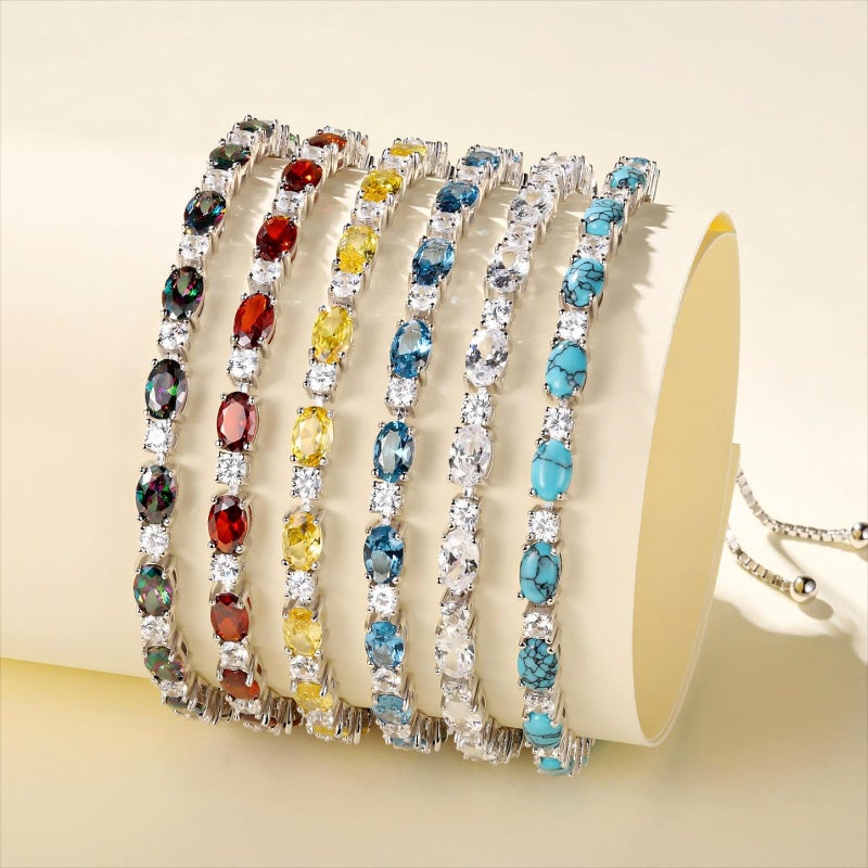 FANCIME Sterling Silver Garnet Tennis Bracelet January Birthstone Bolo Tennis Bracelets for Women Fine Jewelry Birthday Gifts for Women Mom - Image 3