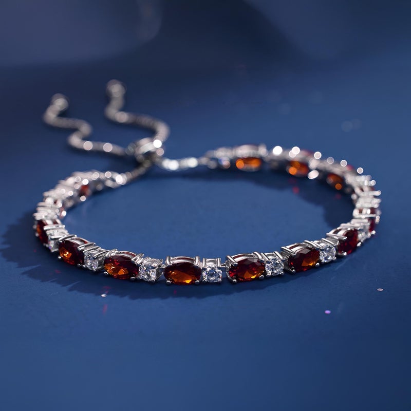 FANCIME Sterling Silver Garnet Tennis Bracelet January Birthstone Bolo Tennis Bracelets for Women Fine Jewelry Birthday Gifts for Women Mom - Image 4