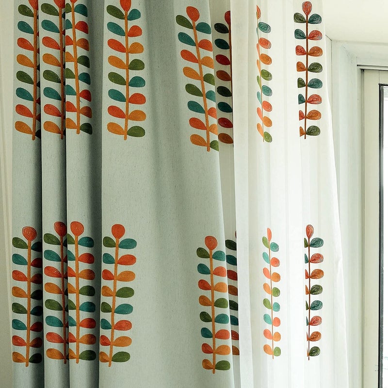 VOGOL Polyester Window Curtains 84 Inch Length Colorful Leaves Embroidered Grommet Curtain Panels 60 Room Darkening Drapes W52 x L84 2 Pcs