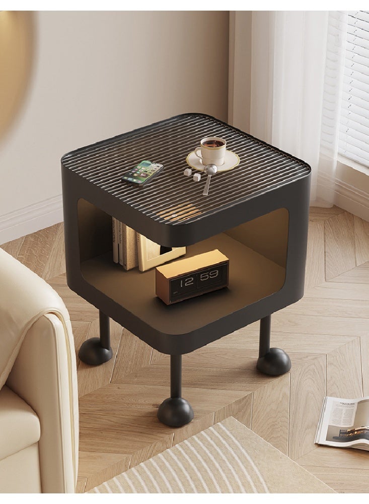 طاولة سرير LED لطيفة، ضوء مستشعر مدمج، رف تخزين مفتوح، أرجل متينة، طاولة جانبية بسيطة، طاولة جانبية بسيطة لغرفة النوم/غرفة المعيشة، أسود، JJT-238 - Image 1