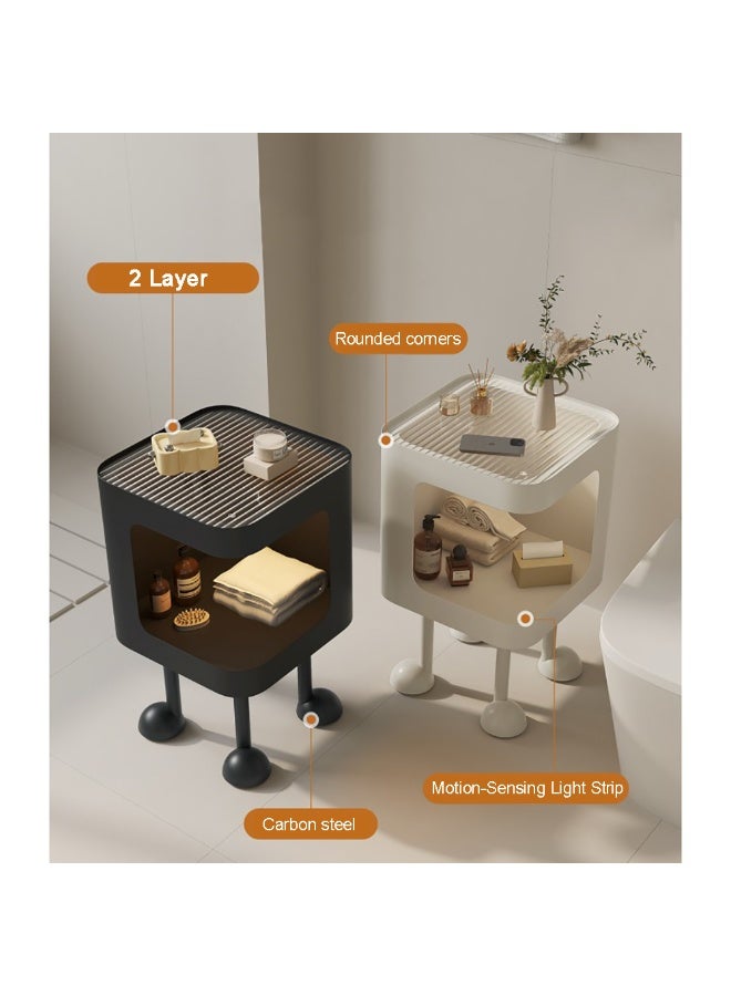 طاولة سرير LED لطيفة، ضوء مستشعر مدمج، رف تخزين مفتوح، أرجل متينة، طاولة جانبية بسيطة، طاولة جانبية بسيطة لغرفة النوم/غرفة المعيشة، أسود، JJT-238 - Image 4