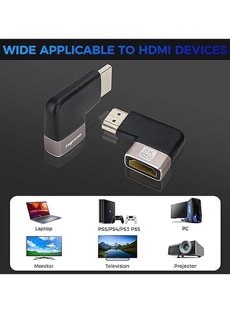 8K HDMI Flat 90 Degree and 270 Degree Gold Plated Adapter 2 Pack, Right Angle HDMI Male to Female Vertical Flat Adapter HDMI L Shape Extender, Supports 8K@60Hz，4K@120Hz, for HDTV, Xbox One  - Image 5