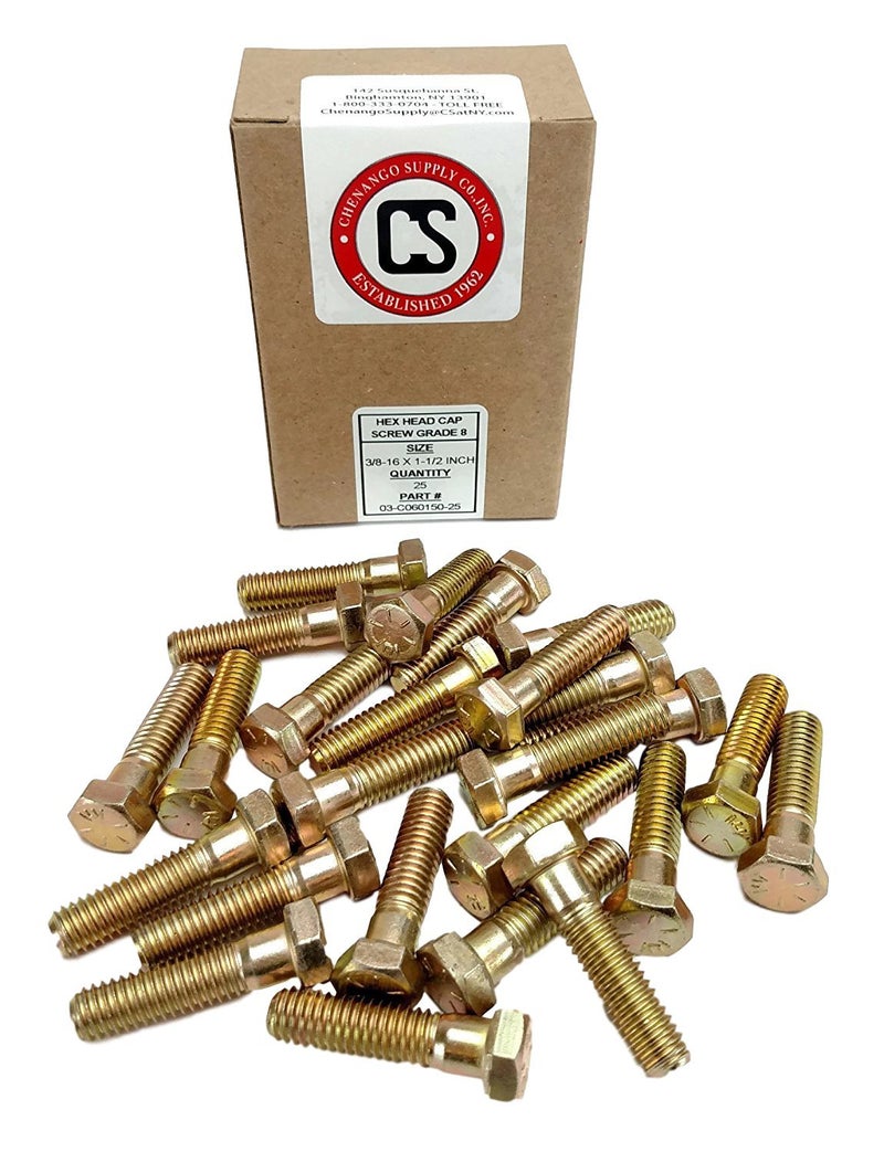 Chenango Supply 3/8-16 x 1-1/2" Hex Head Bolts, Grade 8 (3/4" to 4" Lengths in Listing) Hex Head Cap Screws (3/8-16x1-1/2 (25 pcs)) - Image 2