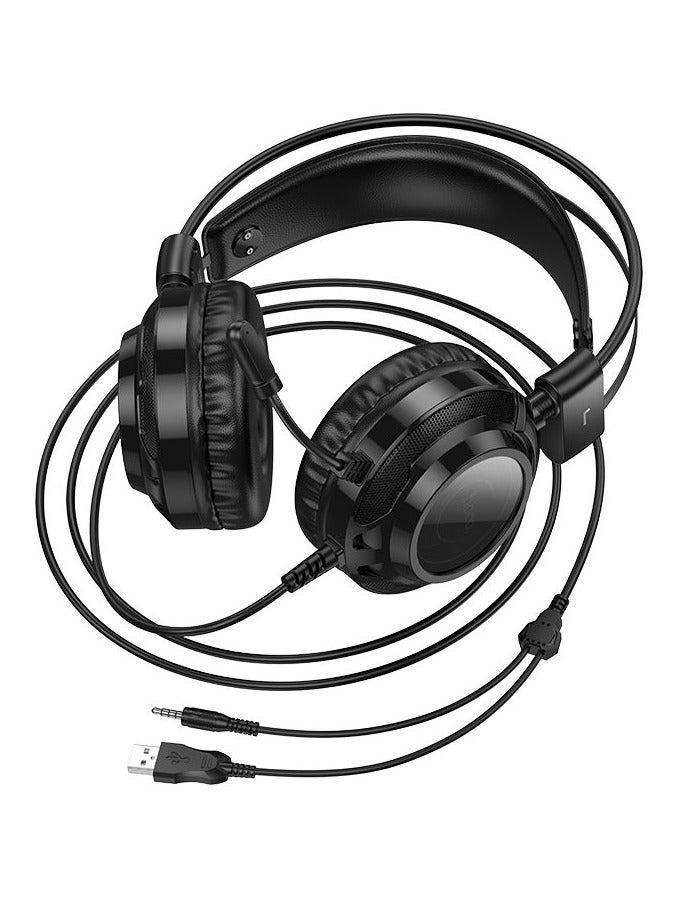 Hoco W110 RGB Wired Gaming Headset with Built-in Microphone and 2-Meter Cable in Classic Black – Immersive Surround Sound, Noise-Isolating Design, Comfortable Cushioned Earcups, RGB Light Effects, Ideal for PC, Laptop & Console Gaming  - Image 3