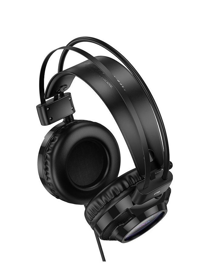 Hoco W110 RGB Wired Gaming Headset with Built-in Microphone and 2-Meter Cable in Classic Black – Immersive Surround Sound, Noise-Isolating Design, Comfortable Cushioned Earcups, RGB Light Effects, Ideal for PC, Laptop & Console Gaming  - Image 2