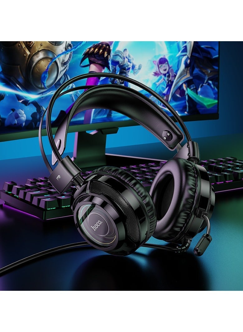 Hoco W110 RGB Wired Gaming Headset with Built-in Microphone and 2-Meter Cable in Classic Black – Immersive Surround Sound, Noise-Isolating Design, Comfortable Cushioned Earcups, RGB Light Effects, Ideal for PC, Laptop & Console Gaming  - Image 4