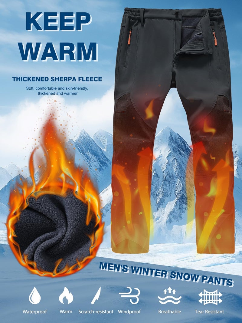 SPOSULEI Mens Ski Waterproof Insulated Pants Fleece Lined Softshell Snow Hiking Snowboard Outdoor Pants with Zipper Pockets Dark Grey36Wx34L - Image 3