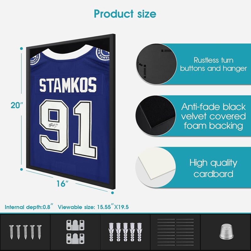 1DOT2 16x20 Small Shadow Box Frame, Jersey Frame Display Case with Grade A Natural Pine Wood Acrylic Front Jersey Frame for Soccer Basketball Baseball Shirts, Black - Image 4