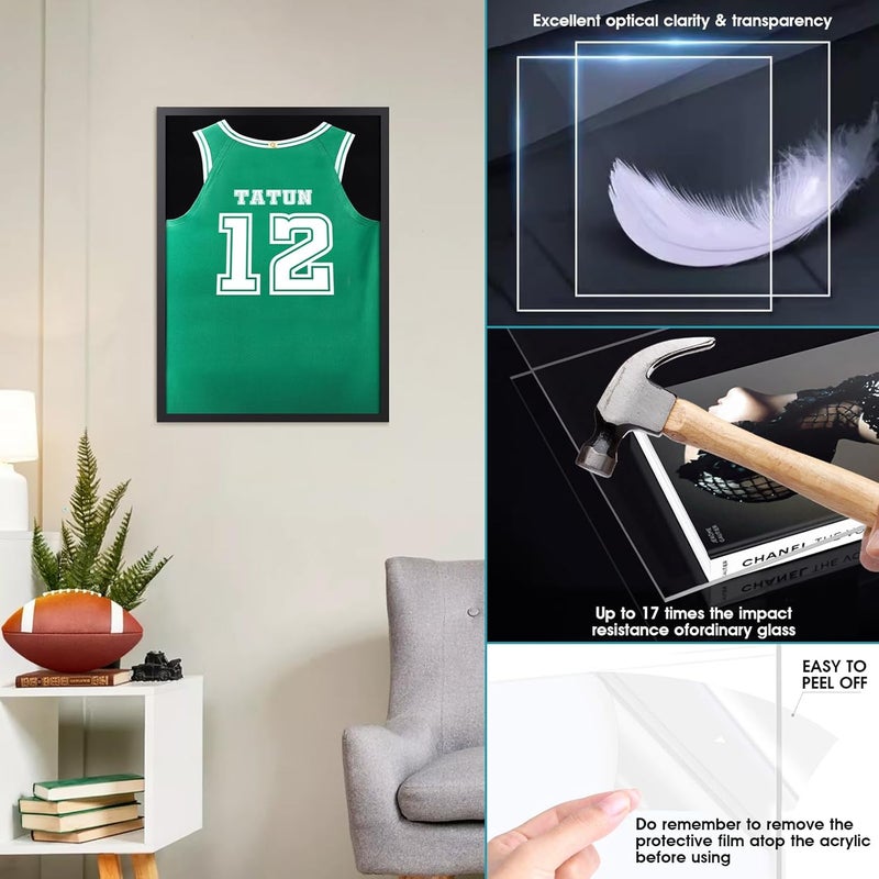 1DOT2 16x20 Small Shadow Box Frame, Jersey Frame Display Case with Grade A Natural Pine Wood Acrylic Front Jersey Frame for Soccer Basketball Baseball Shirts, Black - Image 3